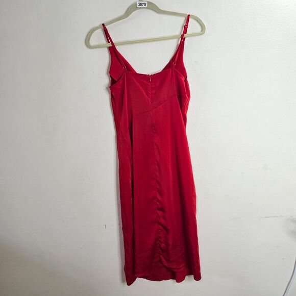 D&M Red Sexy Spaghetti Strap Drape Neck Front Slit Back Zip Satin Dress Small - Picture 4 of 10